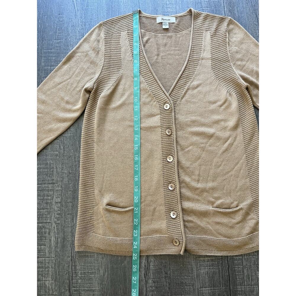 Faconnable Womens Soft Knit Cardigan Silk Cashmere 3/4 Sleeve Sweater Tan Small - Picture 8 of 9